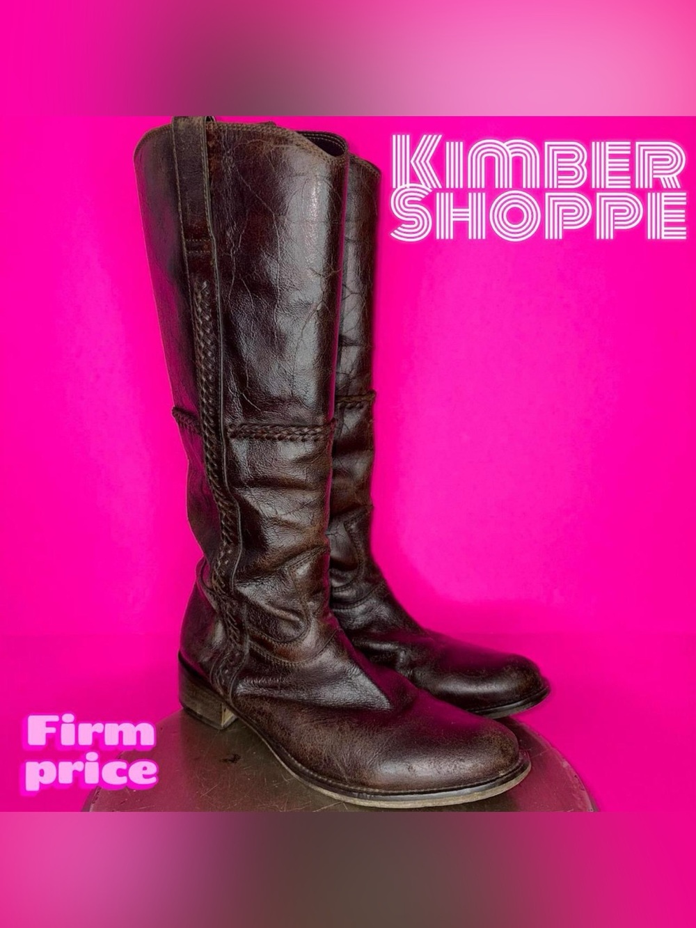 Faconnable Distressed Brown Leather Knee-High Pull-On Boot EU 37 US 6.5